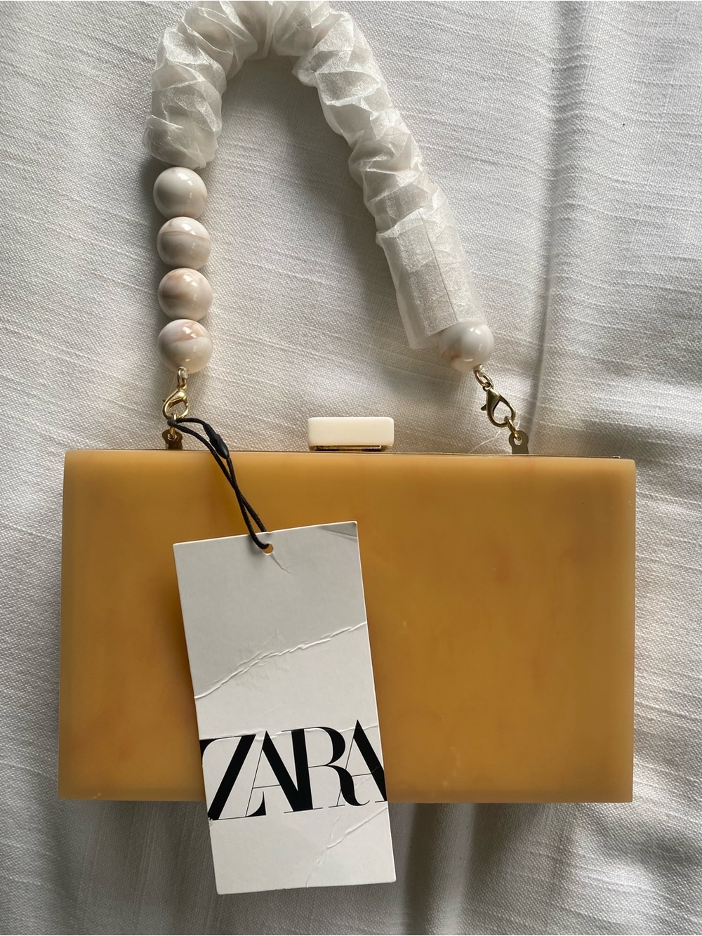 ZARA Gold  Box Clutch with modern marble Beaded or Gold strap. NWT